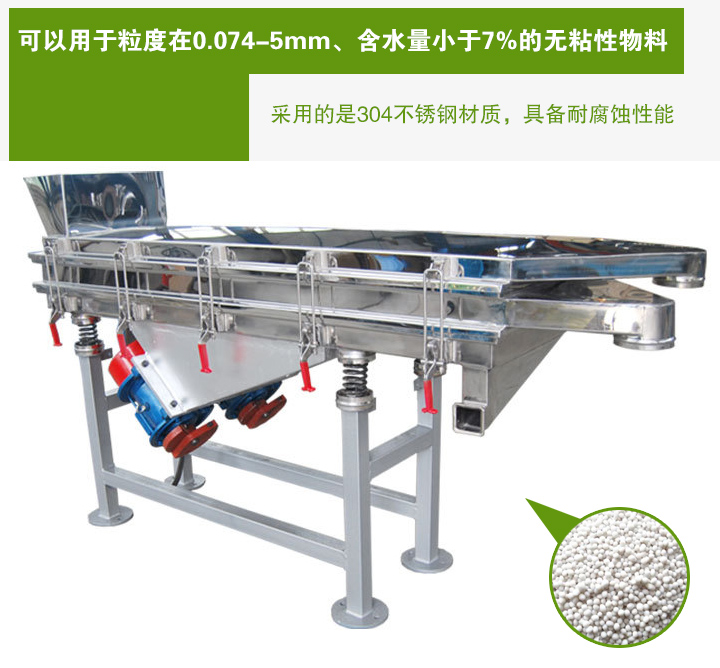 復合肥振動篩采用的是304不銹鋼材質，具備耐腐蝕性能